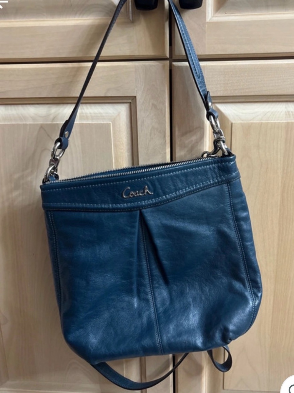 Coach Teal Blue Leather Pleated Crossbody Bag